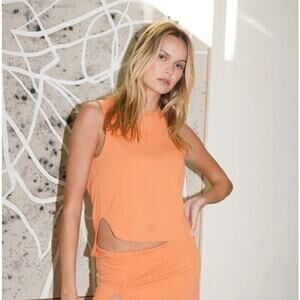 LNA Clothing Orange Cotton Cropped Athletic Tank Top XS